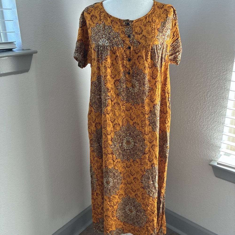 Batik Short Sleeve Maxi Dress Mandala Resort Short Gold Boho Floral